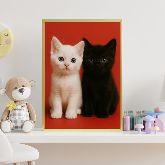 Black And White Kitten Duo, Minimalist Poster