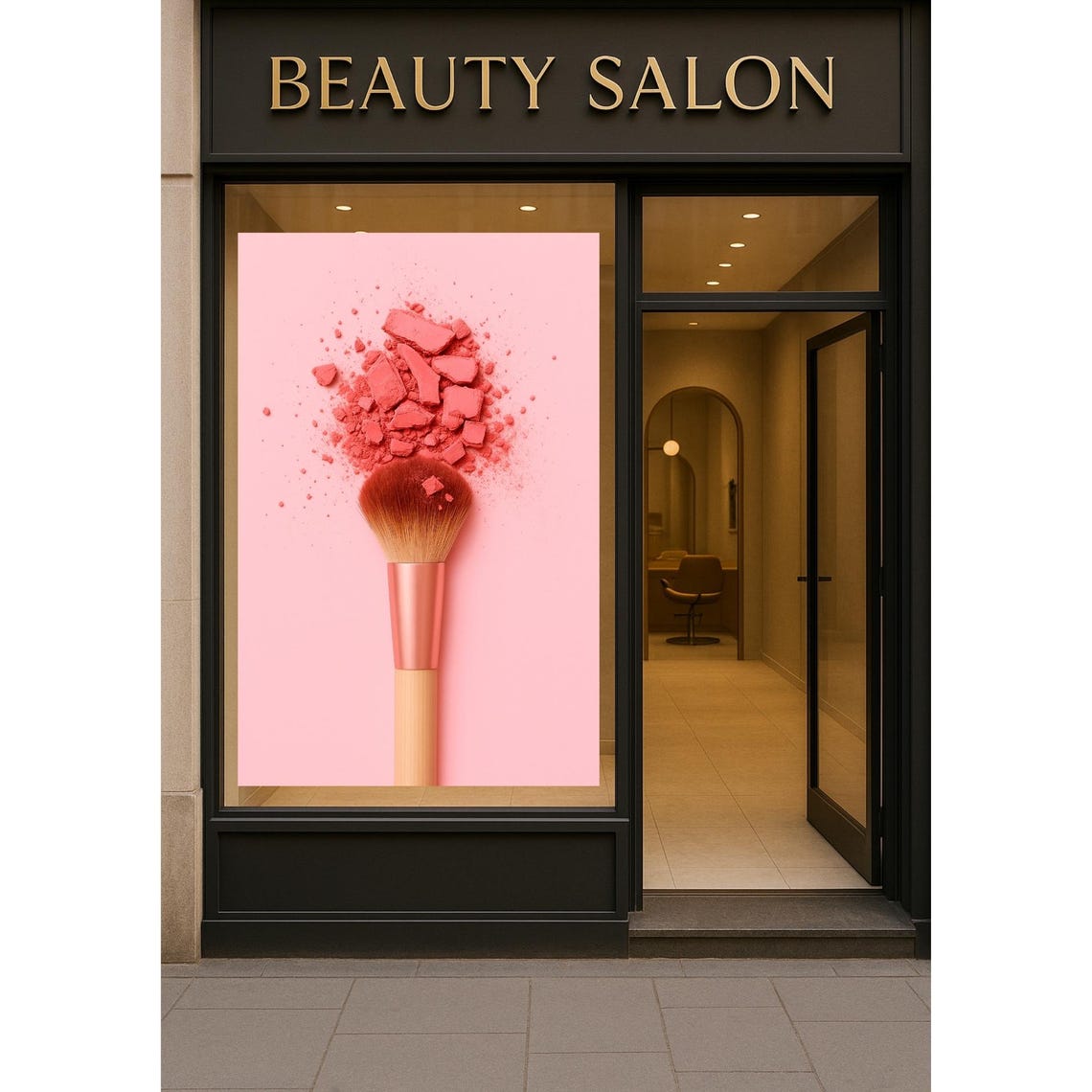 Pink Blush Powder Makeup Brush Beauty Salon Window Display Poster