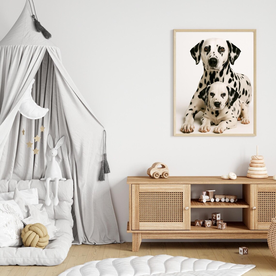 Dalmatian Parent and Puppy Sweet Nursery Room Portrait Dog Poster