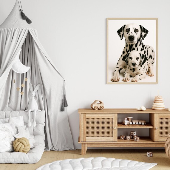 Dalmatian Parent and Puppy Sweet Nursery Room Portrait Dog Poster