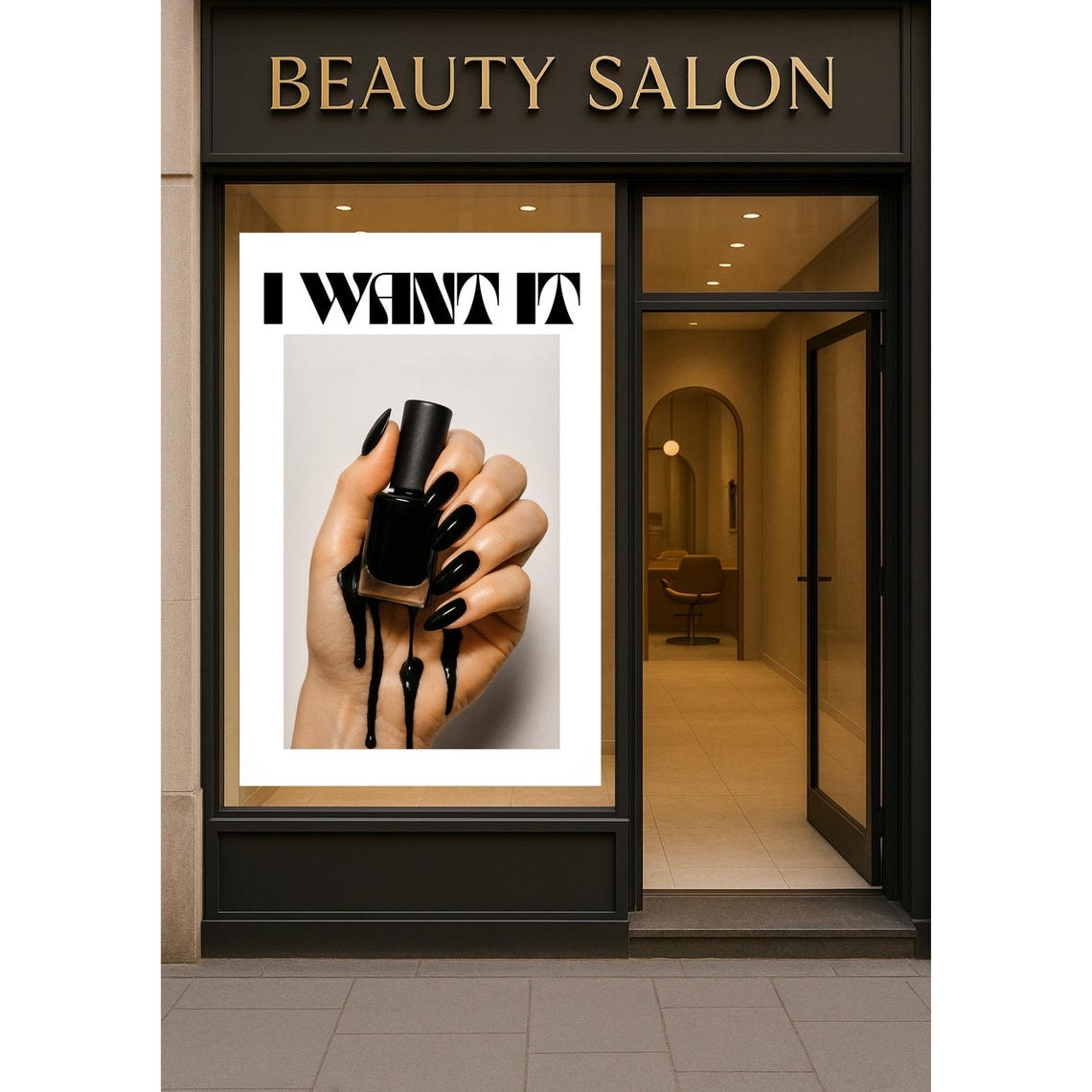 I Want It Black Nail Polish Dripping Hand Bold Chic Salon Poster