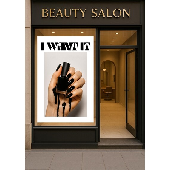 I Want It Black Nail Polish Dripping Hand Bold Chic Salon Poster