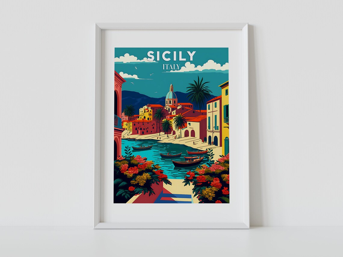 Italy Sicily Travel Poster, Landscape Wall Art Print - Image 3