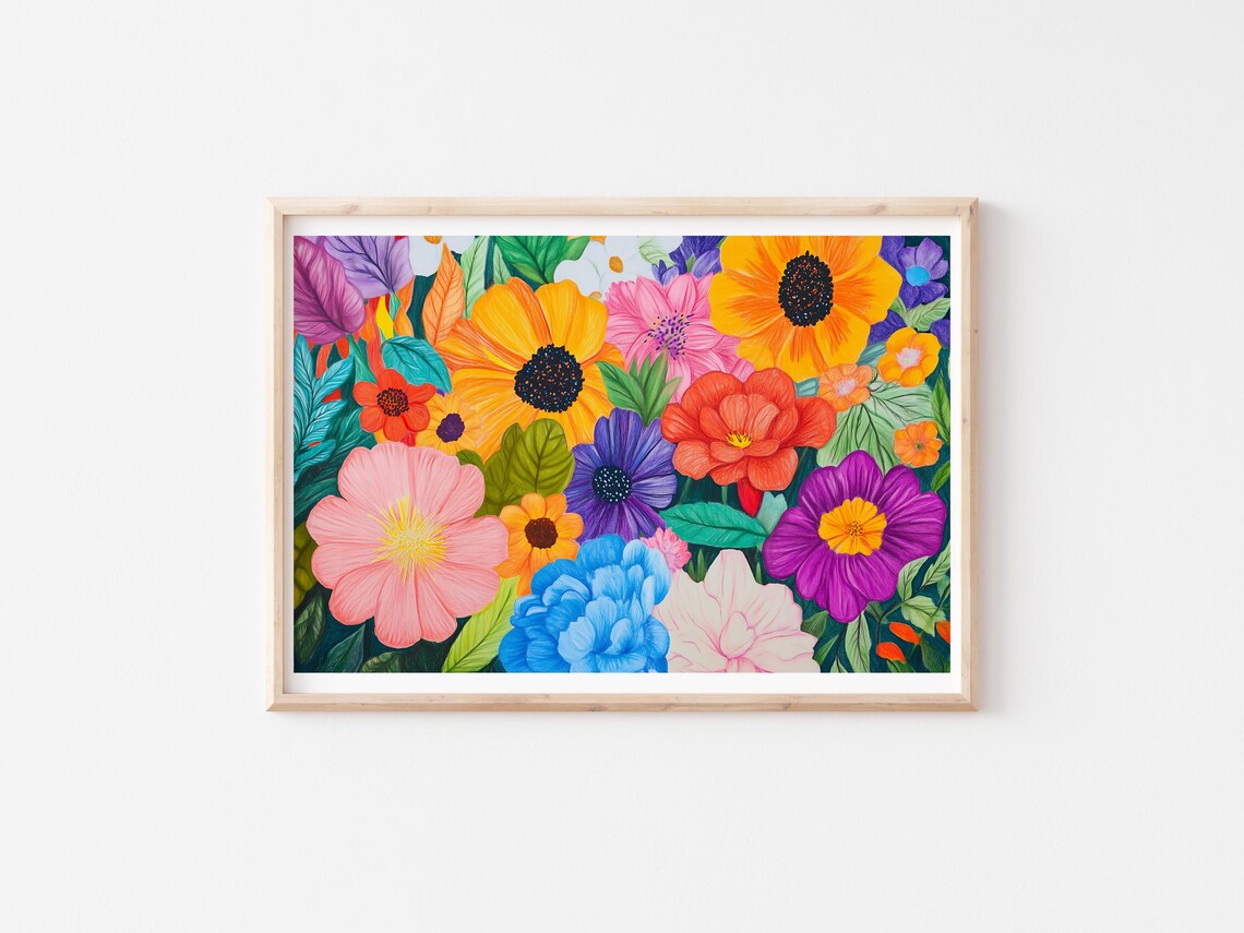 Maximalist Floral Drawing, Bohemian Modern Art Print