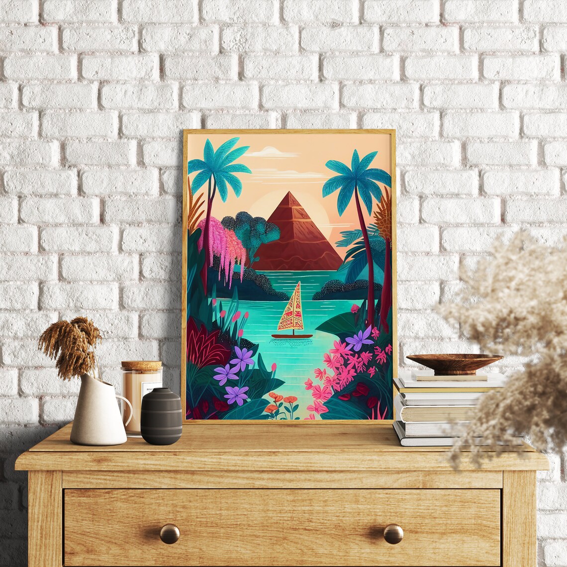 Nile River Pyramid Art Print, Egyptian Travel Illustration - Image 3