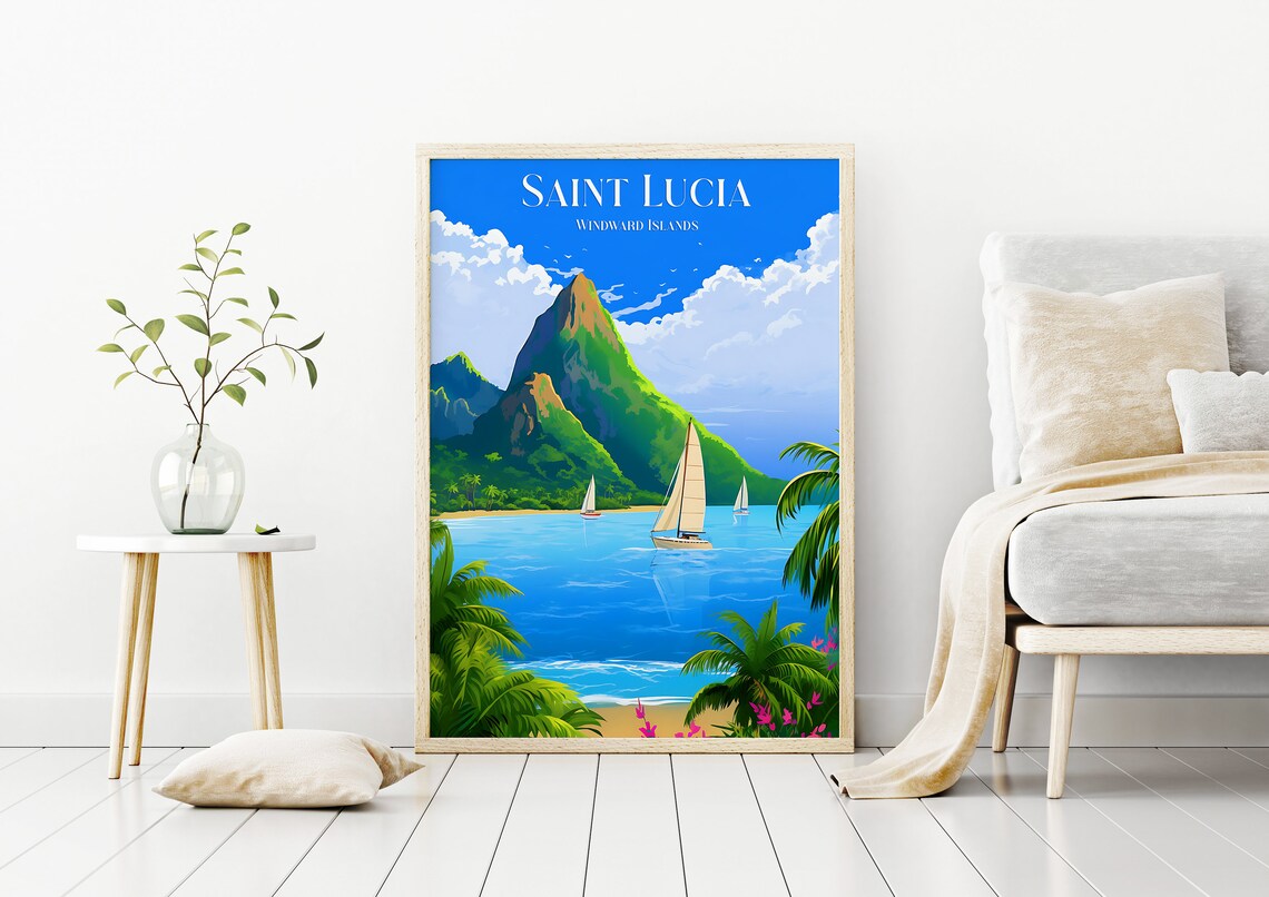 Saint Lucia Travel Poster, Windward Islands Caribbean - Image 2