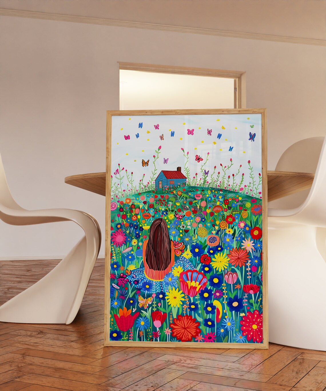 Girl in Wildflower Meadow Butterflies Cottage Kids Room Poster - Image 2