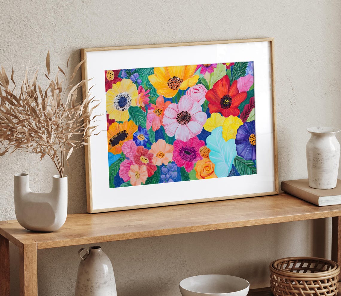 Maximalist Colorful Floral Bouquet Bold Botanical Art Poster - Image 2