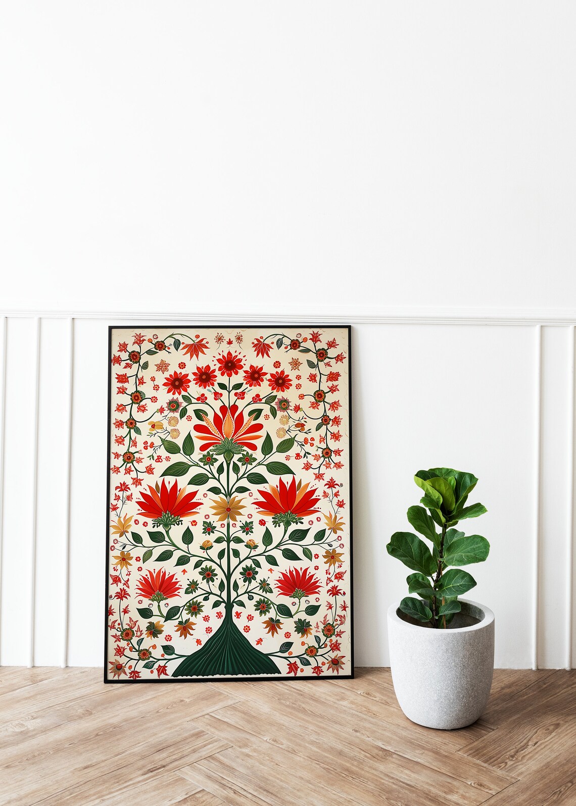 Indian Folk Art Floral Prints, Vintage Pichwai Poster - Image 3