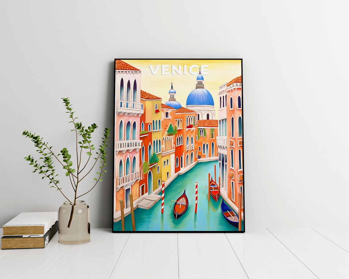 Venice Italy Grand Canal Gondolas Sunset Colors Travel Art Poster - Image 2