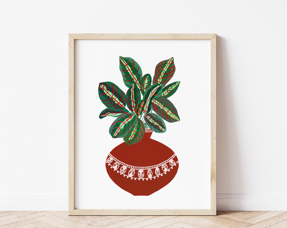 Prayer Plant Art Print, Bohemian Botanical Decor