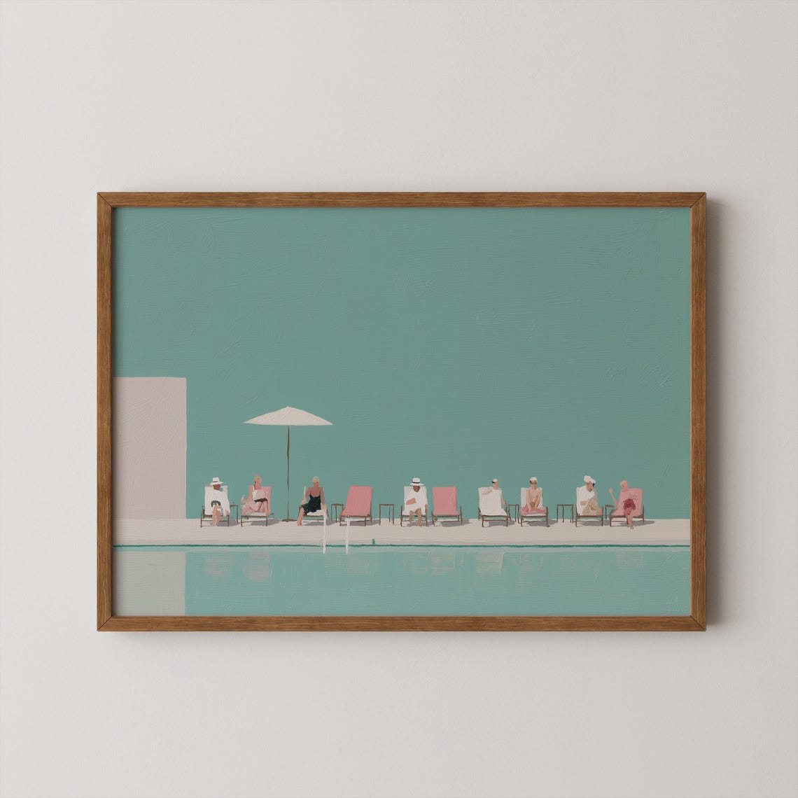 Poolside Sunbathers Minimalist Art Print Summer Vacation Poolscape