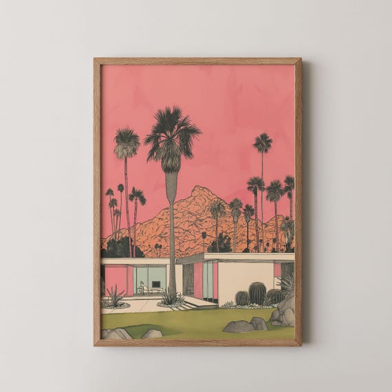 Retro Desert Home Print Mid Century Modern Decor Architect Gift Wall Art