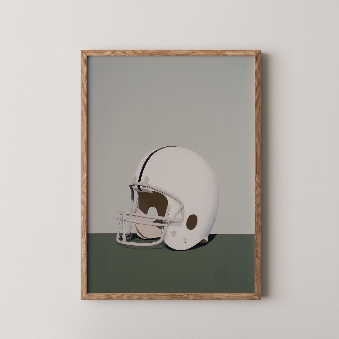 Minimalist White Football Helmet Two Tone Modern Sports Art Poster