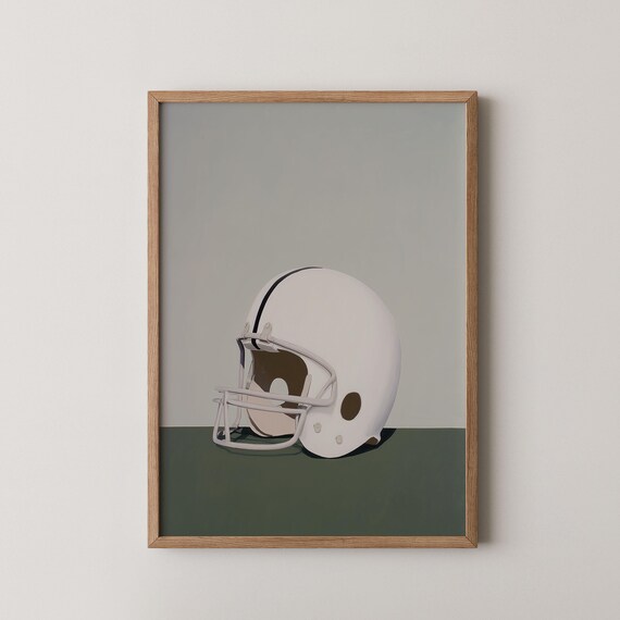 Minimalist White Football Helmet Two Tone Modern Sports Art Poster