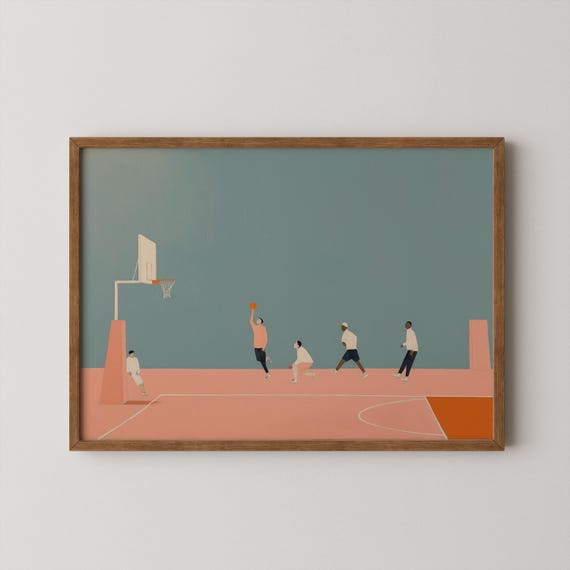 Minimalist Basketball Players Art Print Sports Office Decor