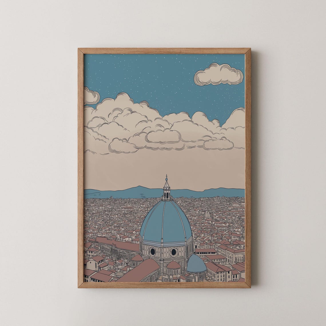 Florence Duomo Cathedral Hand Drawn Line Art Italy Travel Poster
