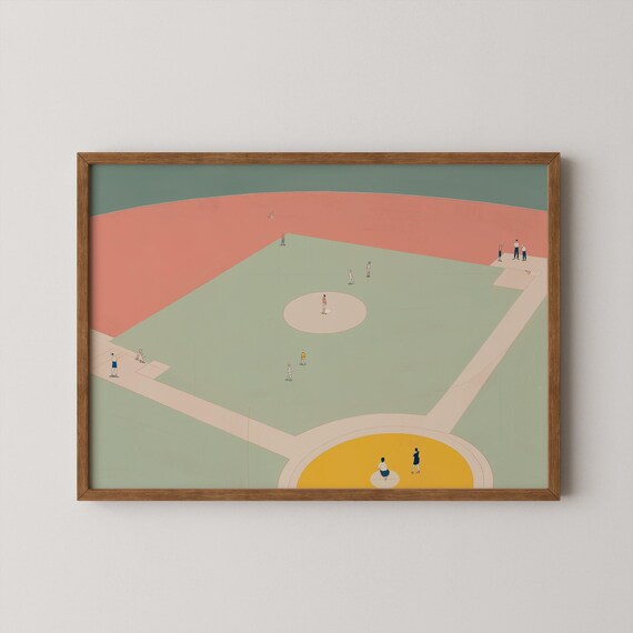 Minimalist Baseball Field Aerial Pastel Sports Illustration Poster