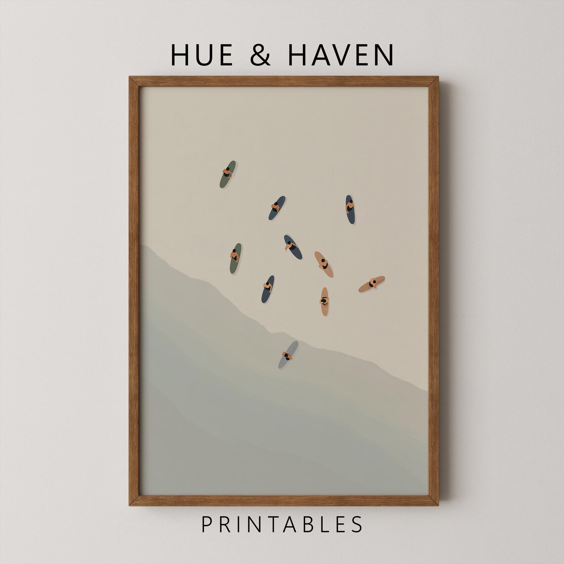 Aerial Surfers Beach Art Print, Coastal Surf