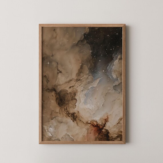 Moody Starry Night Sky Painting Dark Academia Decor Gothic Wall Art Unique