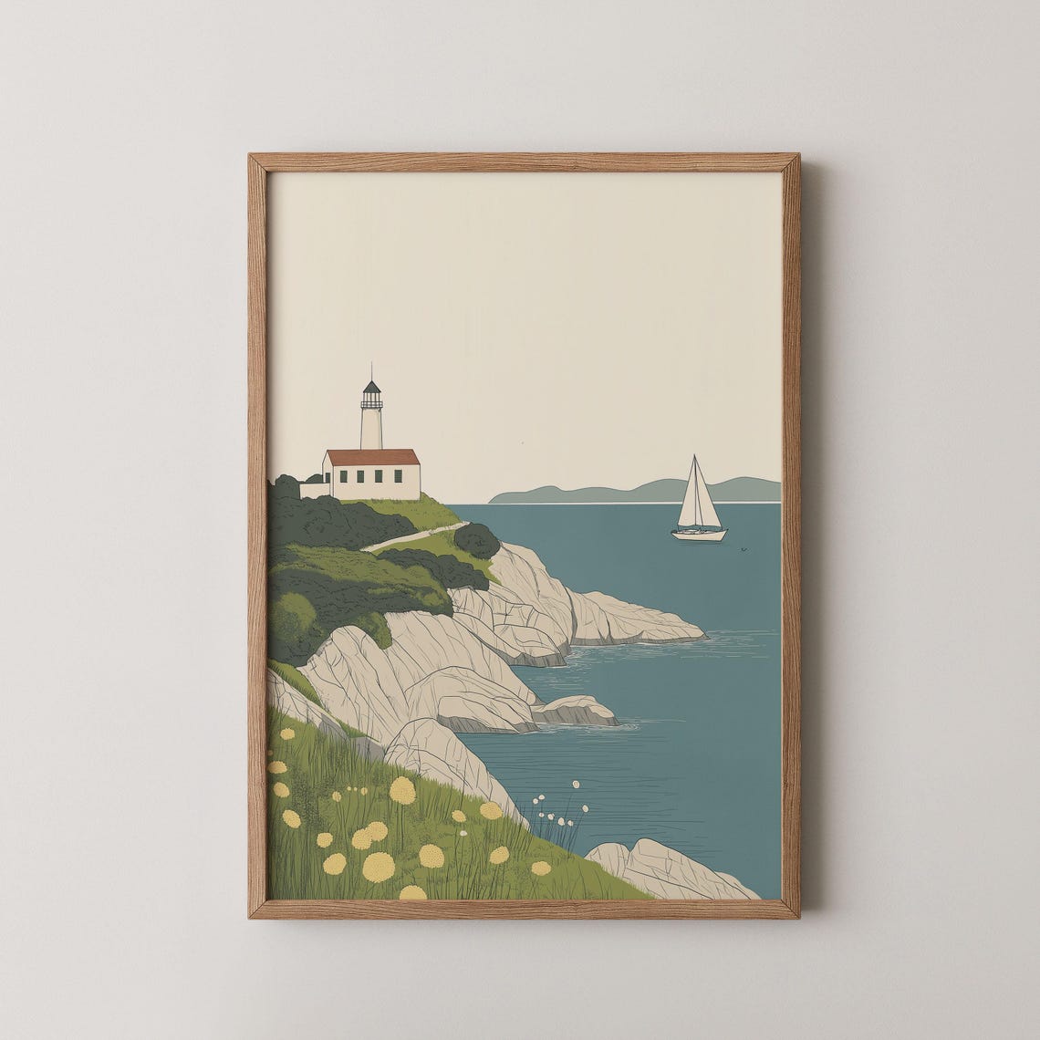 Bar Harbor Maine Lighthouse Coastal Sailboat Landscape Poster