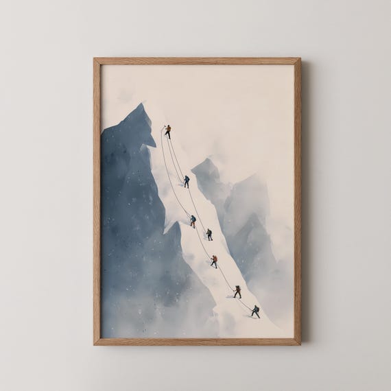 Mountain Climbers Print Minimalist Climbing Watercolor Painting Gift
