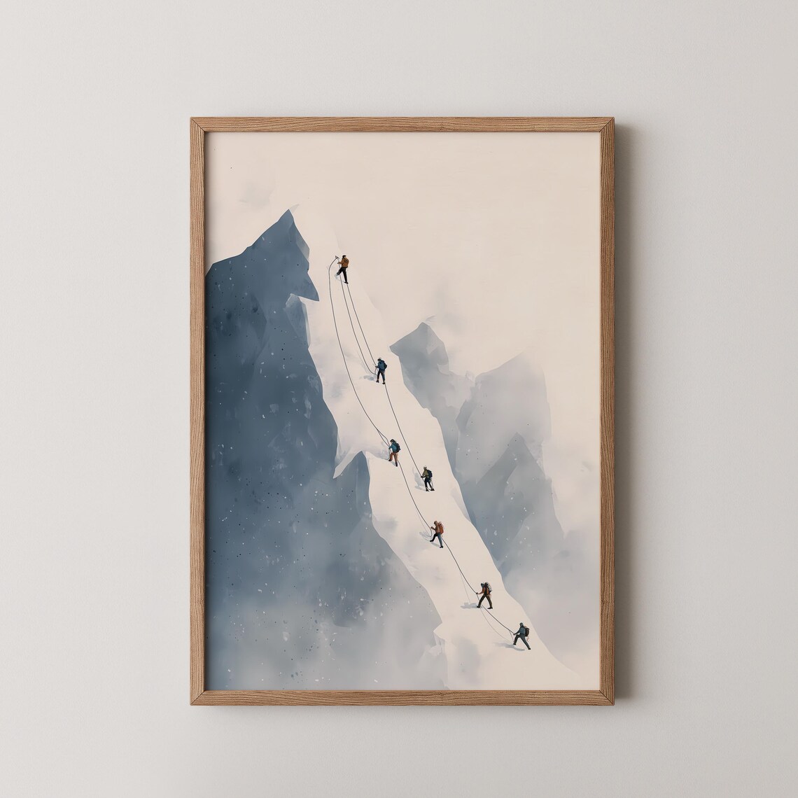 Minimalist Mountain Climbers Roped Team Ridge Watercolor Art Poster