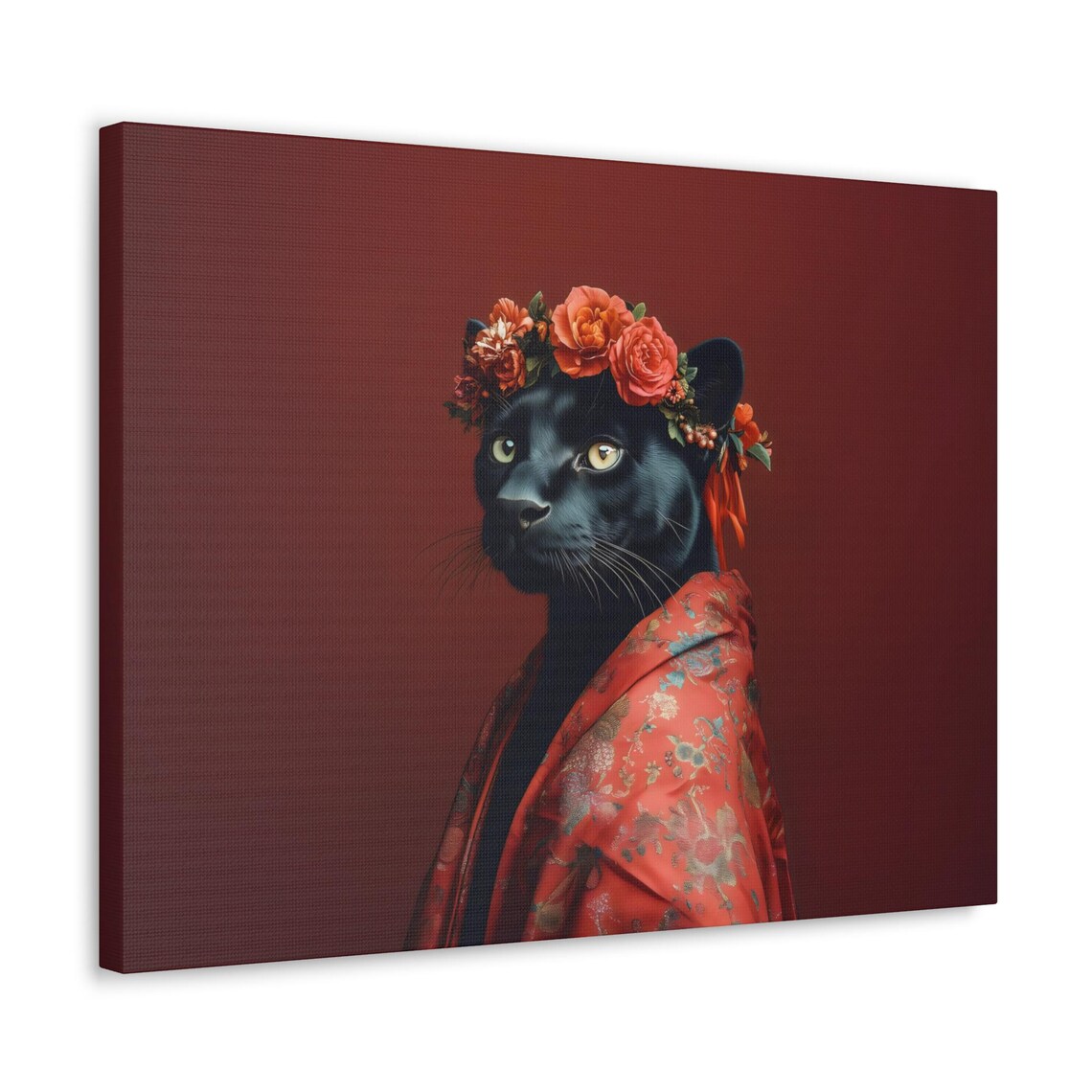 Black Panther Fashionista Portrait Red Floral Crown And Robe Poster - Image 2