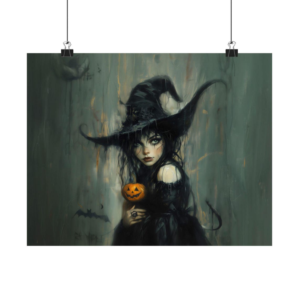 Cute Witch Girl Holding Jack O Lantern Pumpkin Halloween Poster