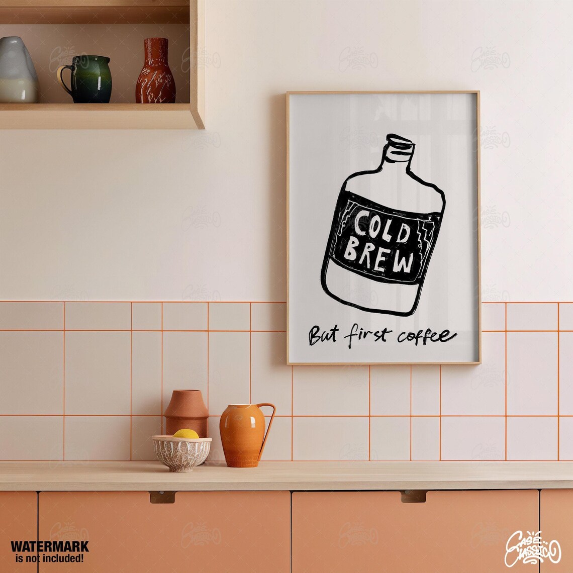 Cold Brew But First Coffee Hand Drawn Bottle Illustration Kitchen Poster