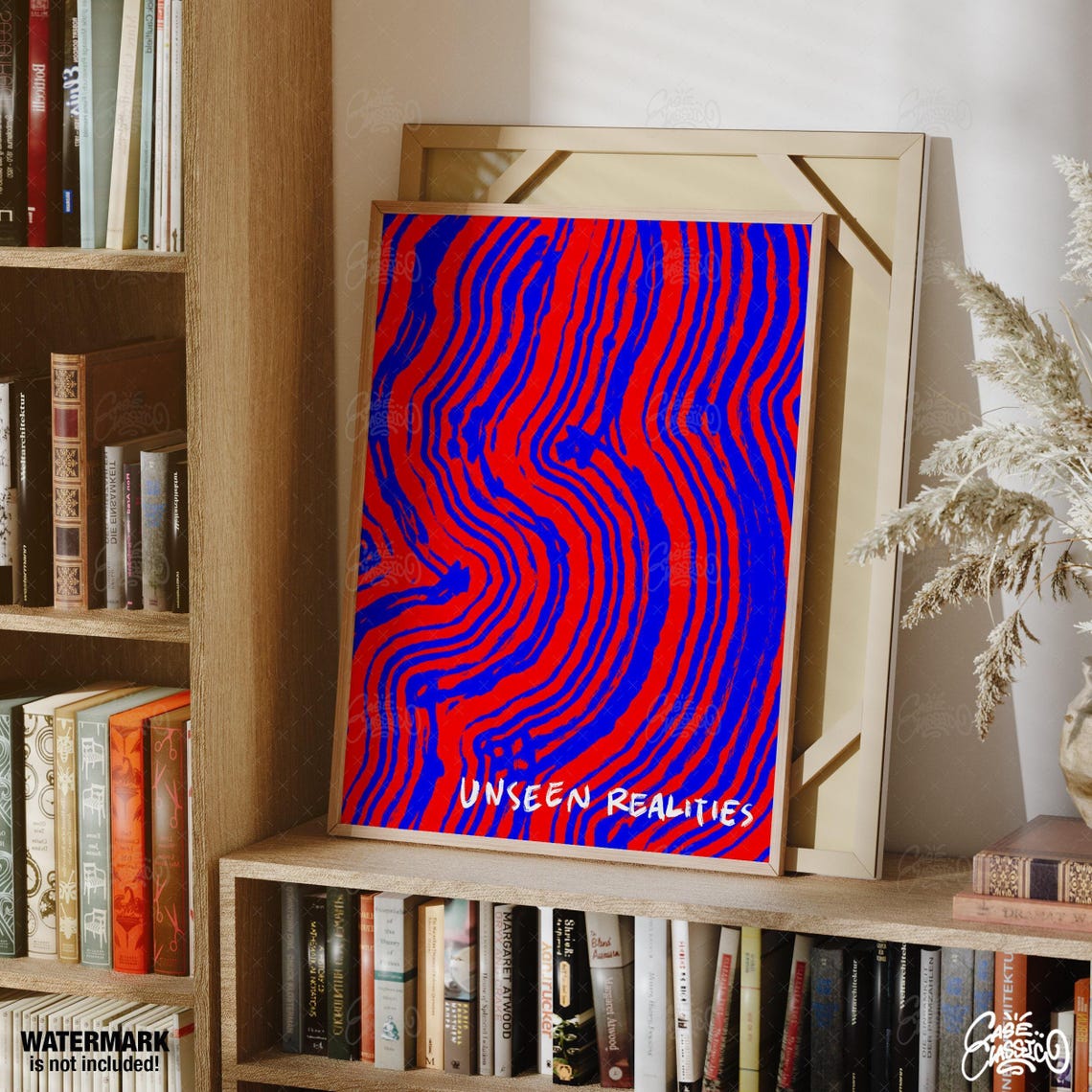Unseen Realities Red And Blue Wavy Line Fine Abstract Art Poster
