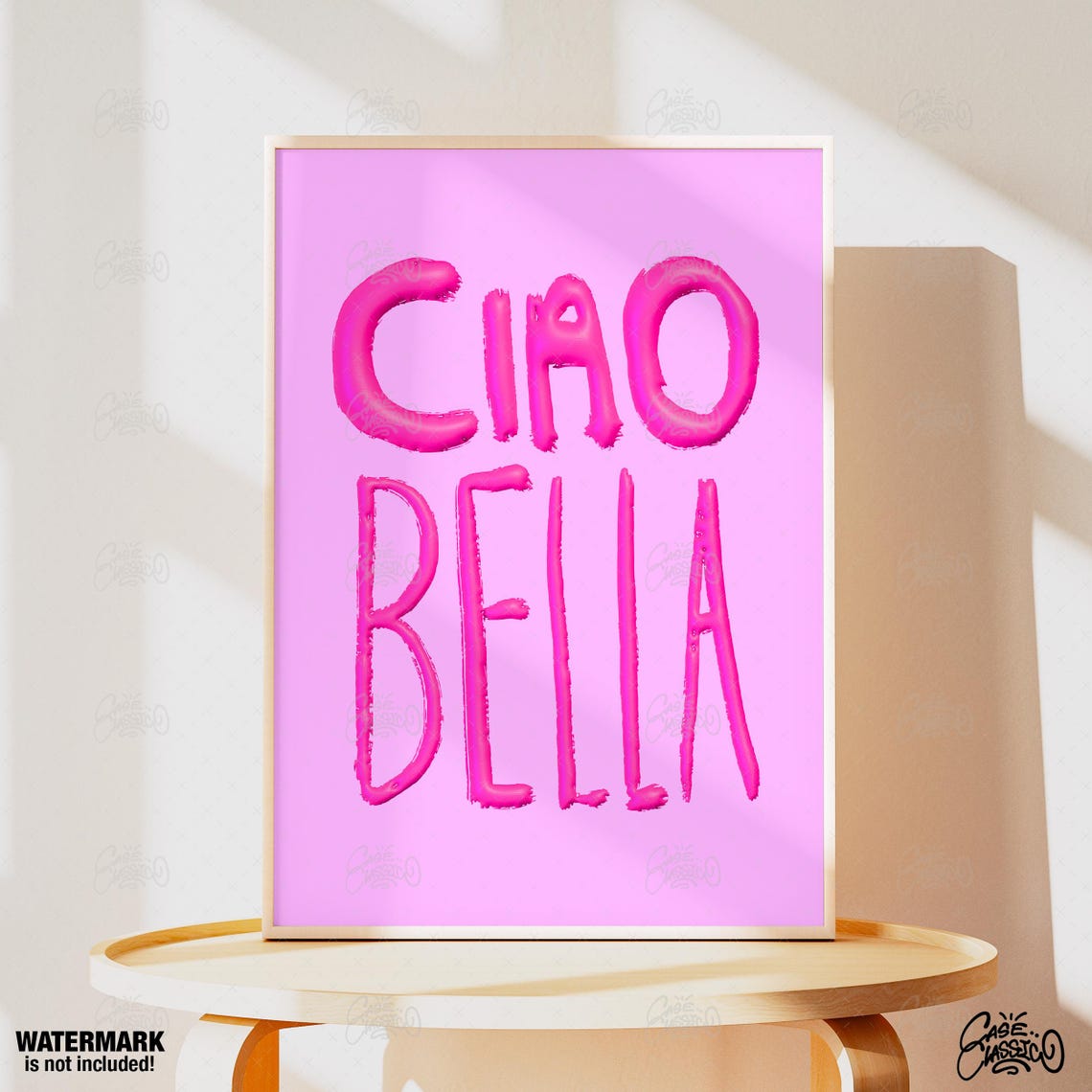 Ciao Bella 3D Bubble Balloon Letters Pink Italian Greeting Poster