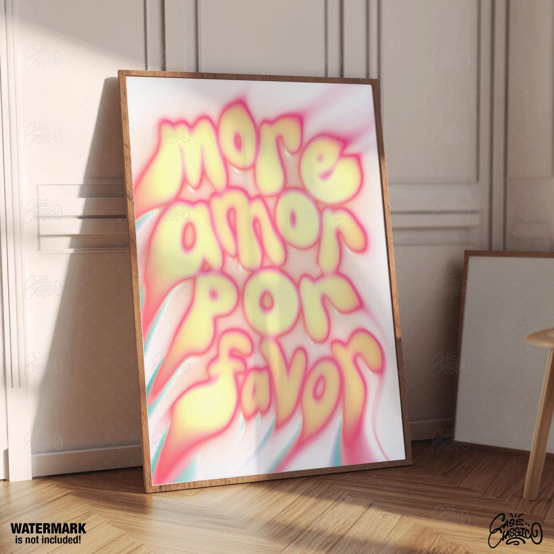 More Amor Por Favor Pink Yellow Bubble Letters Quote Art Poster