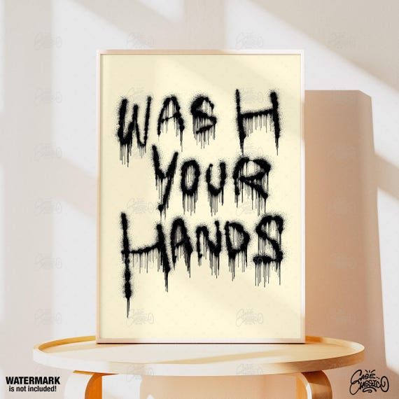 Wash Your Hands Funky Wall Art Bathroom Decor Typography Print Funny Toilet Prints Quote Minimalist