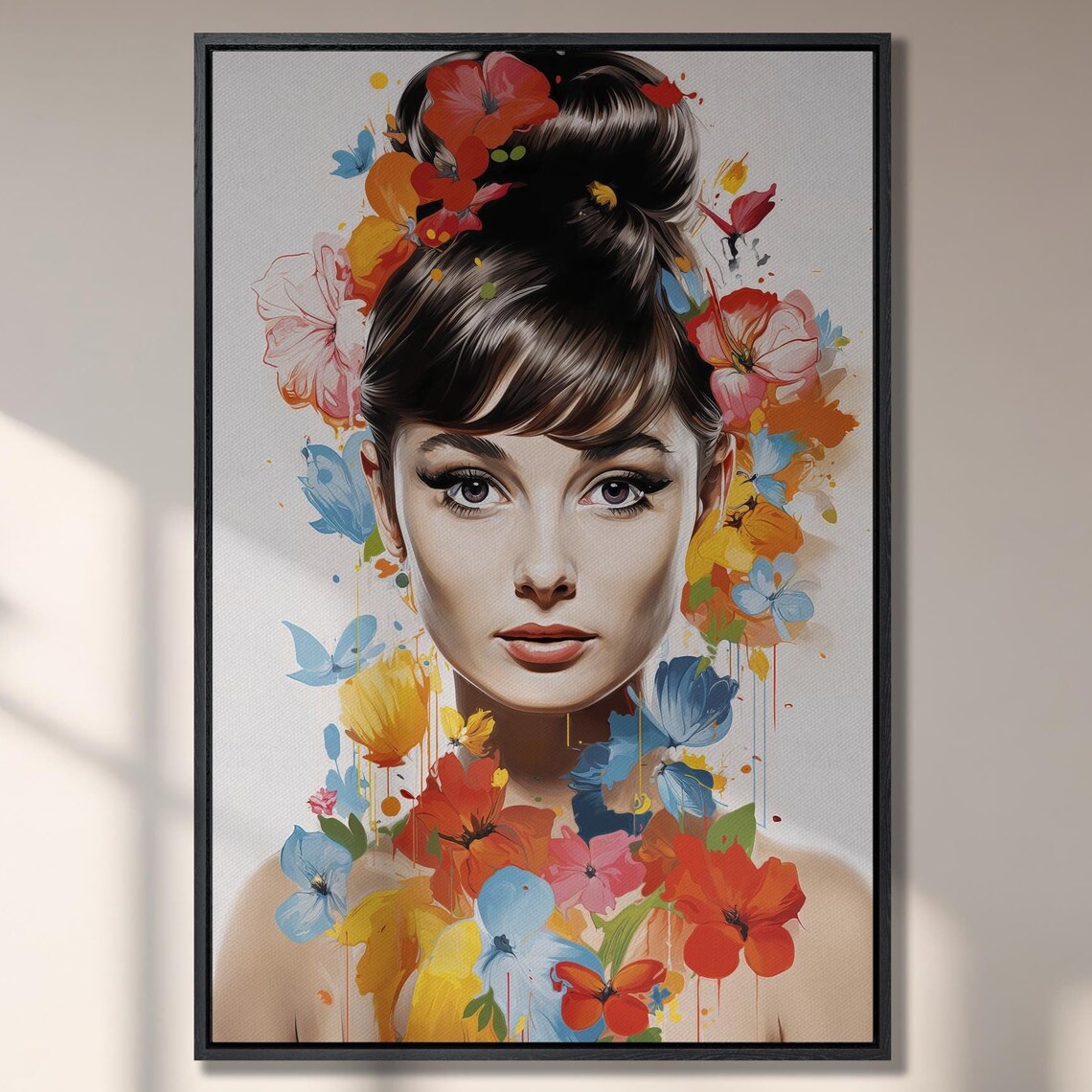 Audrey Hepburn Watercolor Floral Portrait Art Print