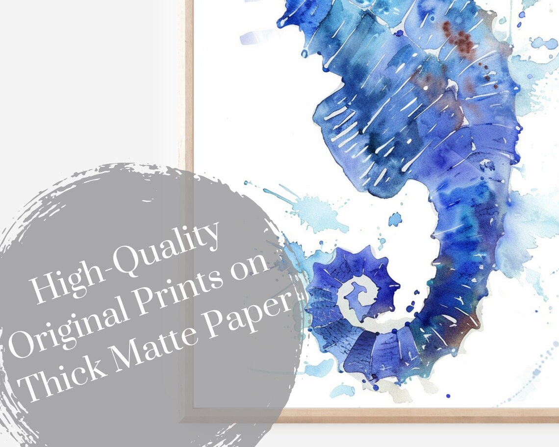 Blue Seahorse Watercolor Splash Art Ocean Sea Animal Wall Poster Print - Image 3