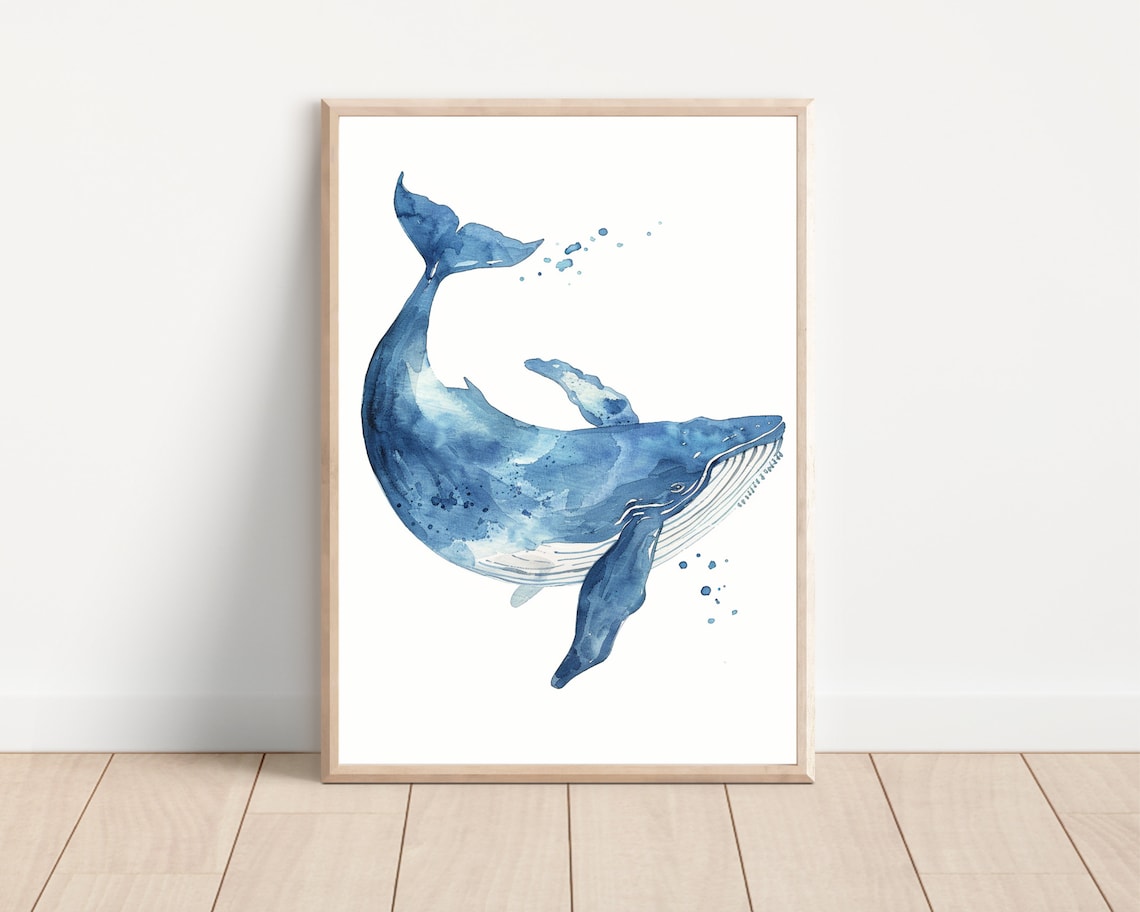 Humpback Whale Minimalist Watercolor Art Print - Image 2