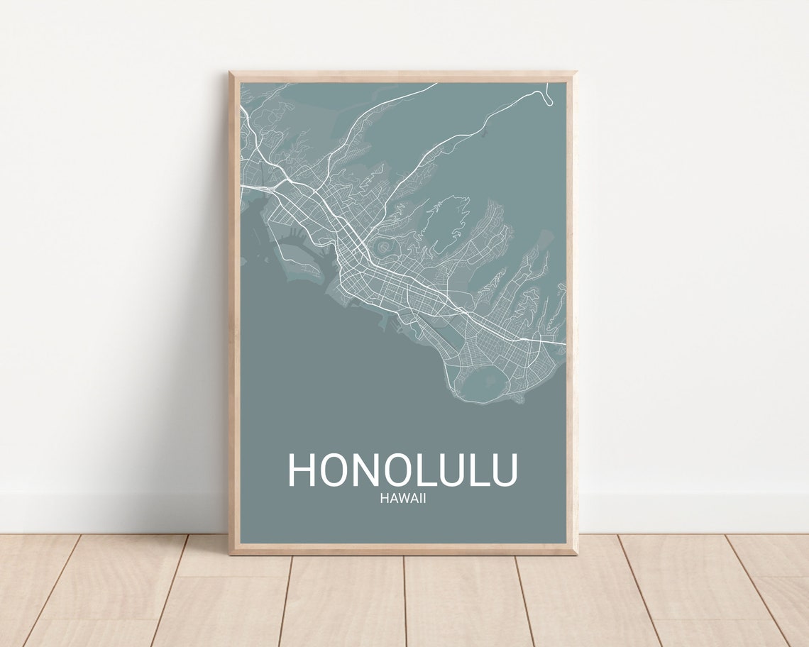 Honolulu Map Print Honolulu Travel Map Map Of Honolulu Hawaiian Gifts Hawaii Gifts Wedding Gifts Anniversary Gifts Valentine Gifts - Image 4