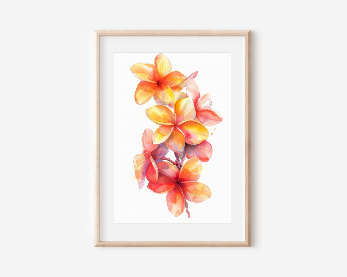 Plumeria Watercolor Art Print, Boho Hawaii Flower