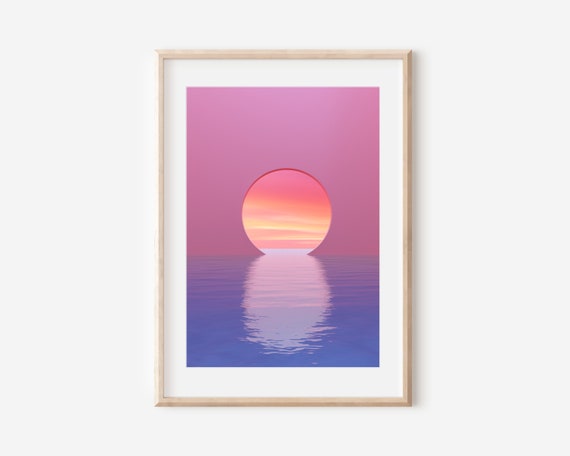 Sunset On Water Print Original Art Piece On Thick Matte Paper Abstract Artwork Sunset Print Sunrise Purple Pink Sunset