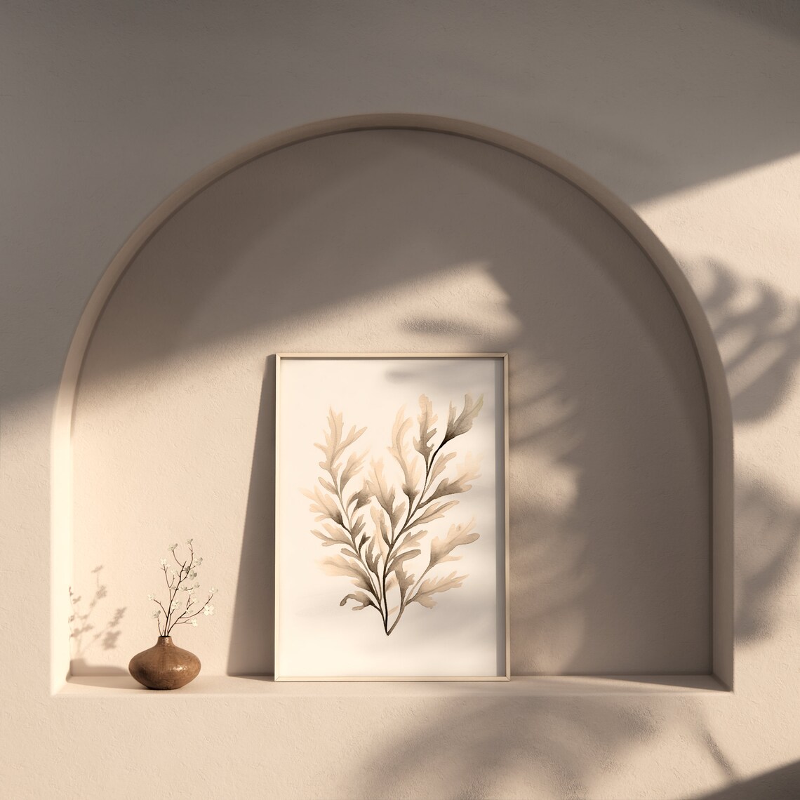 Beige Seaweed Sea Fern Watercolor Minimalist Neutral Coastal Wall Art Print Poster - Image 2
