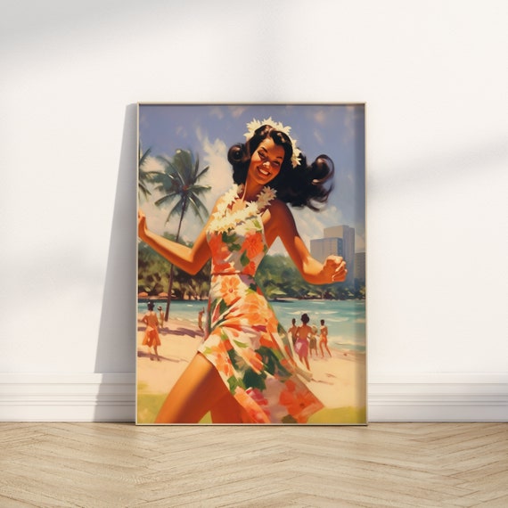 Hawaii Vintage Travel Poster Retro Pinup Hawaiian Vacation Girl Thick Matte Paper