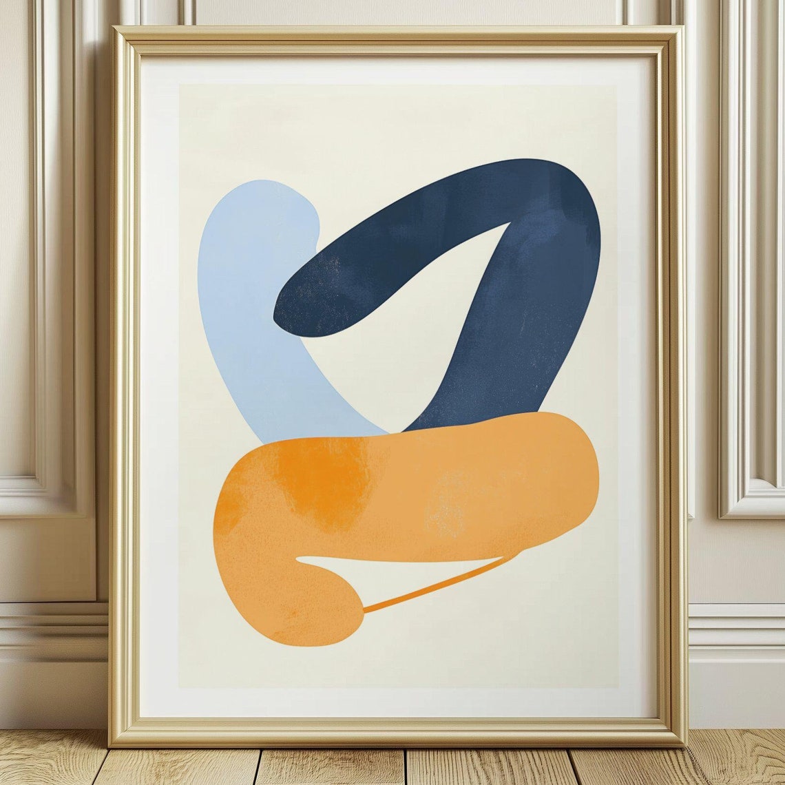 Bold Navy Orange Abstract Brush Shapes Modern Minimalist Poster
