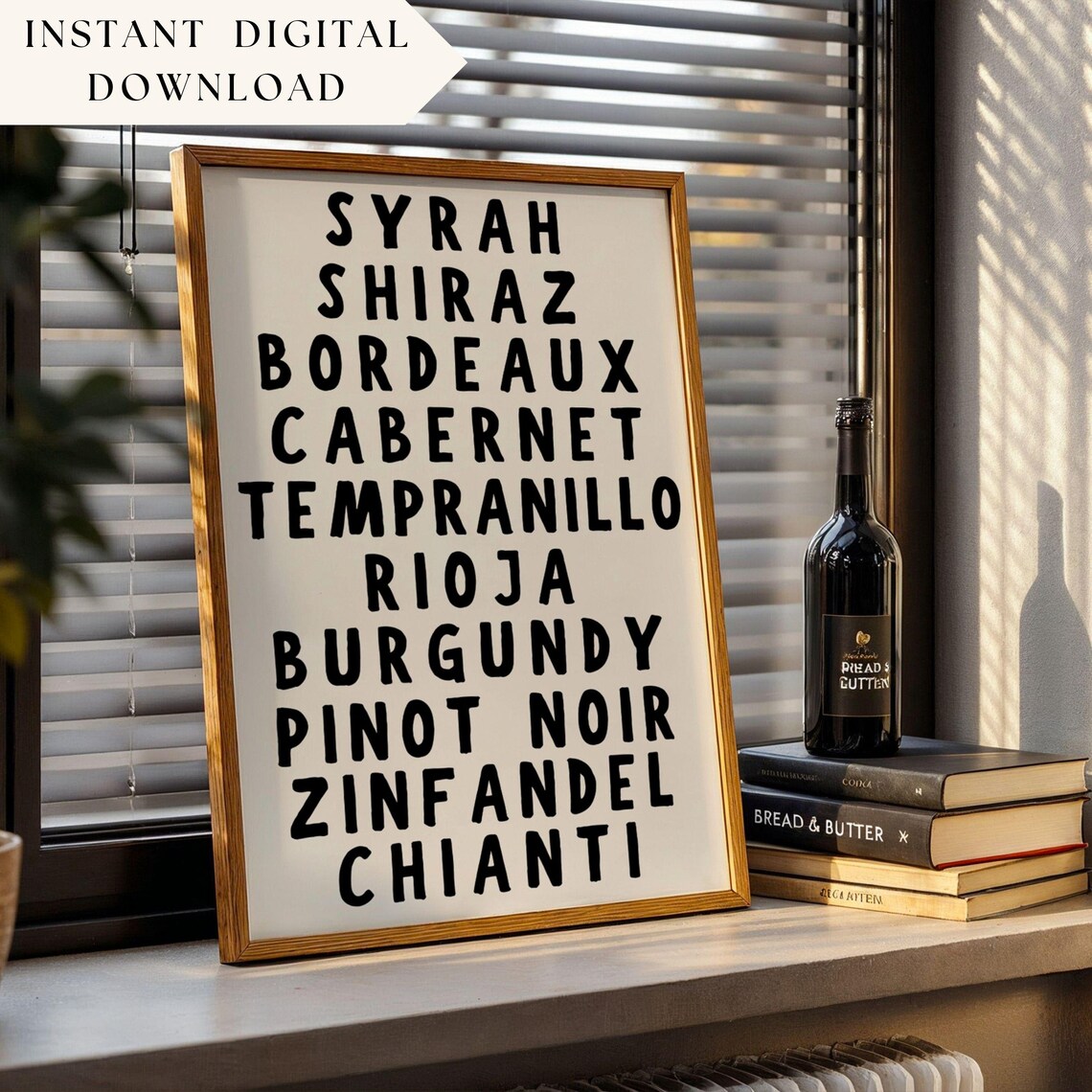 List Of Wines Cocktail Poster, Bar Cart Art
