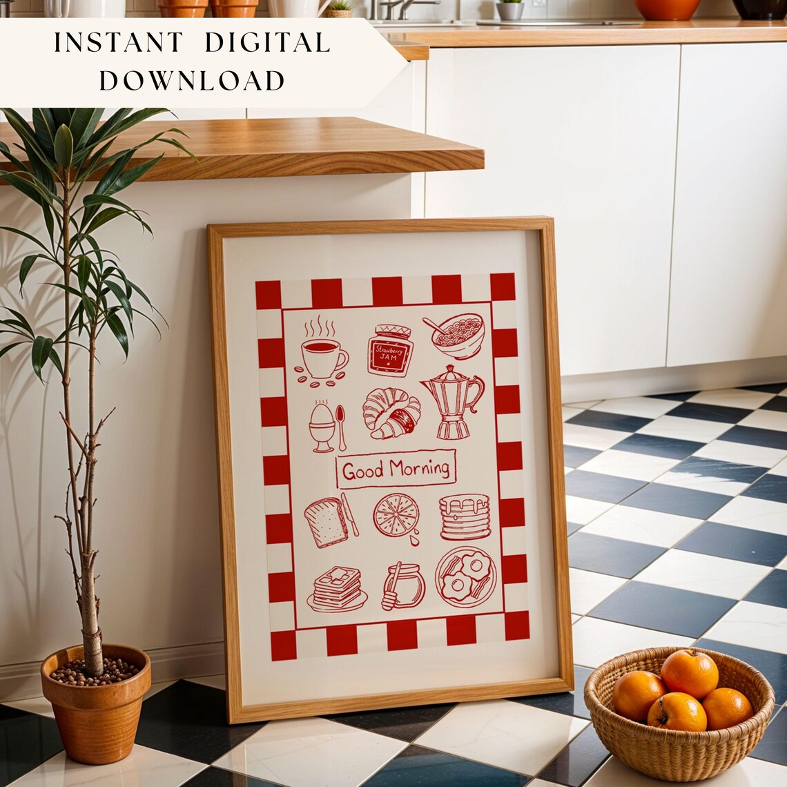 Breakfast Cafe Print - Red Gingham Kitchen Art