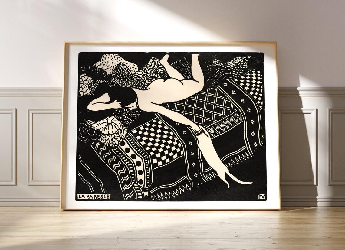 Felix Vallotton Nude Woman With Cat Woodblock Art Print