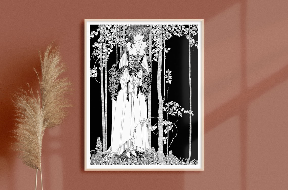 Woman in a White Gown Among Birch Trees Ophelia Vintage Poster
