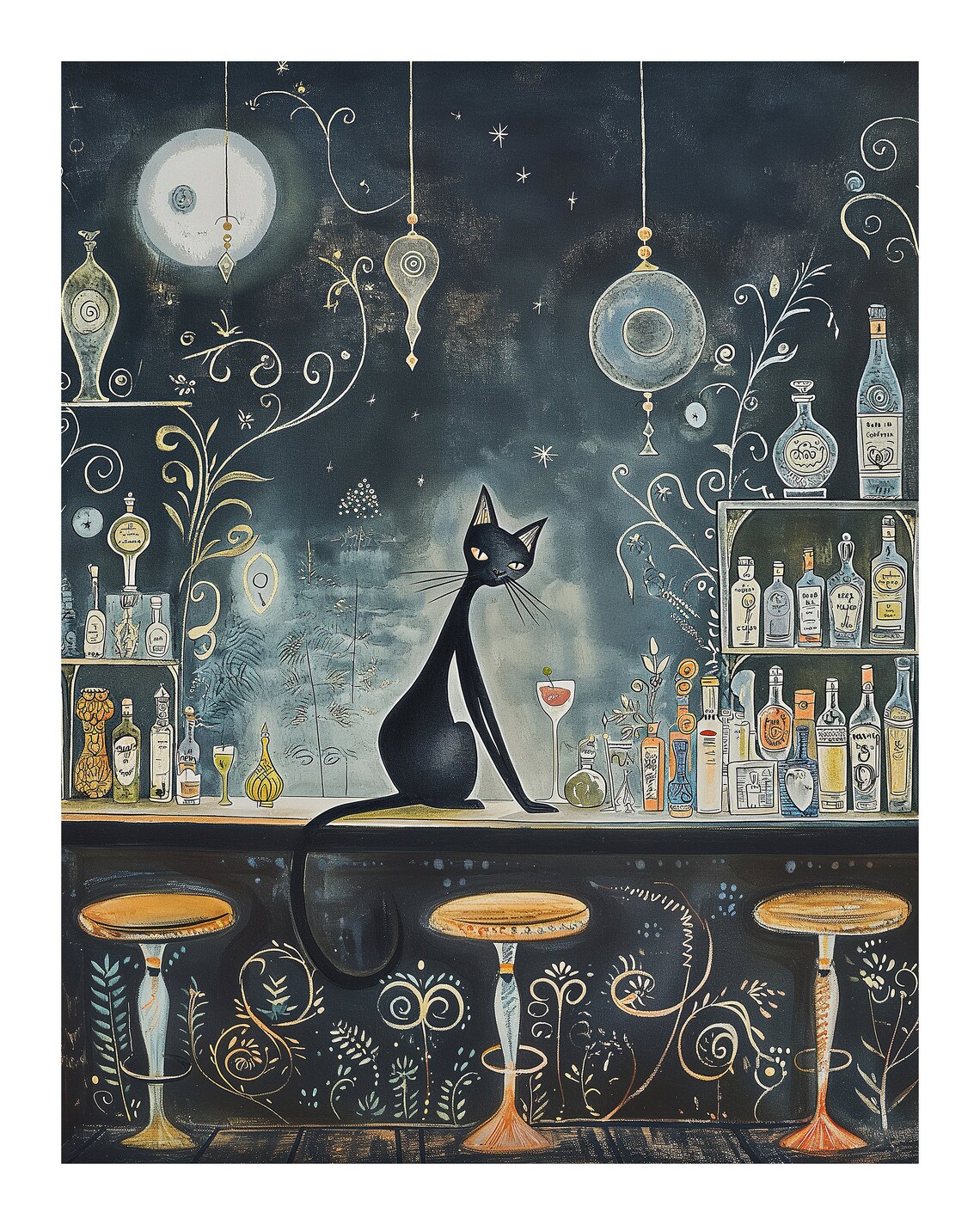 Black Cat In A Bar, Vintage Art Nouveau Print - Image 2