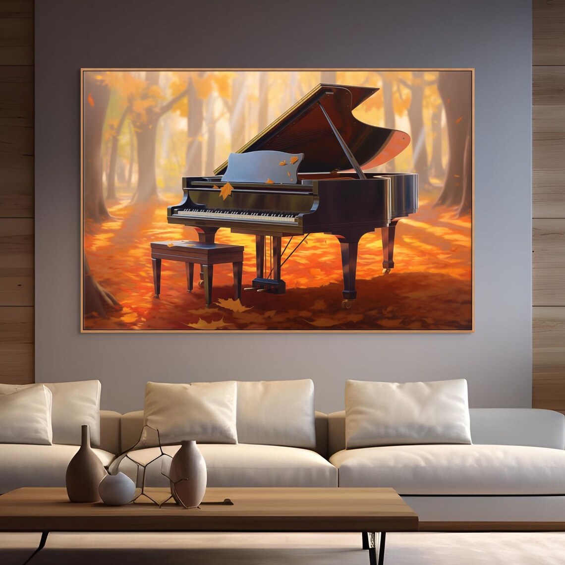 Grand Piano in Autumn Forest Seasonal Music Poster for Pianists
