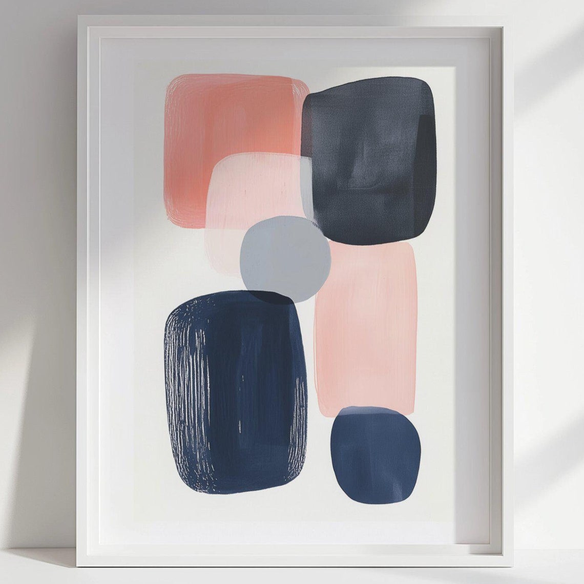 Navy and Coral Rounded Square Abstract With Gray Circle Poster